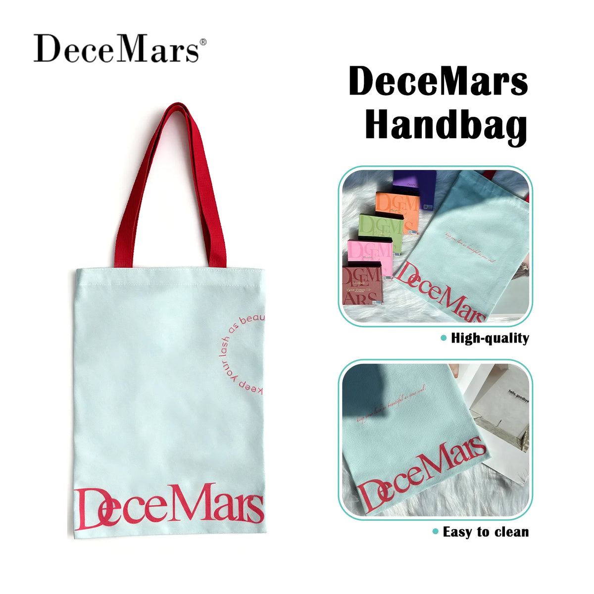 sac main bleu clair rouge imprimé moderne poignées tissu keep your look as beautiful