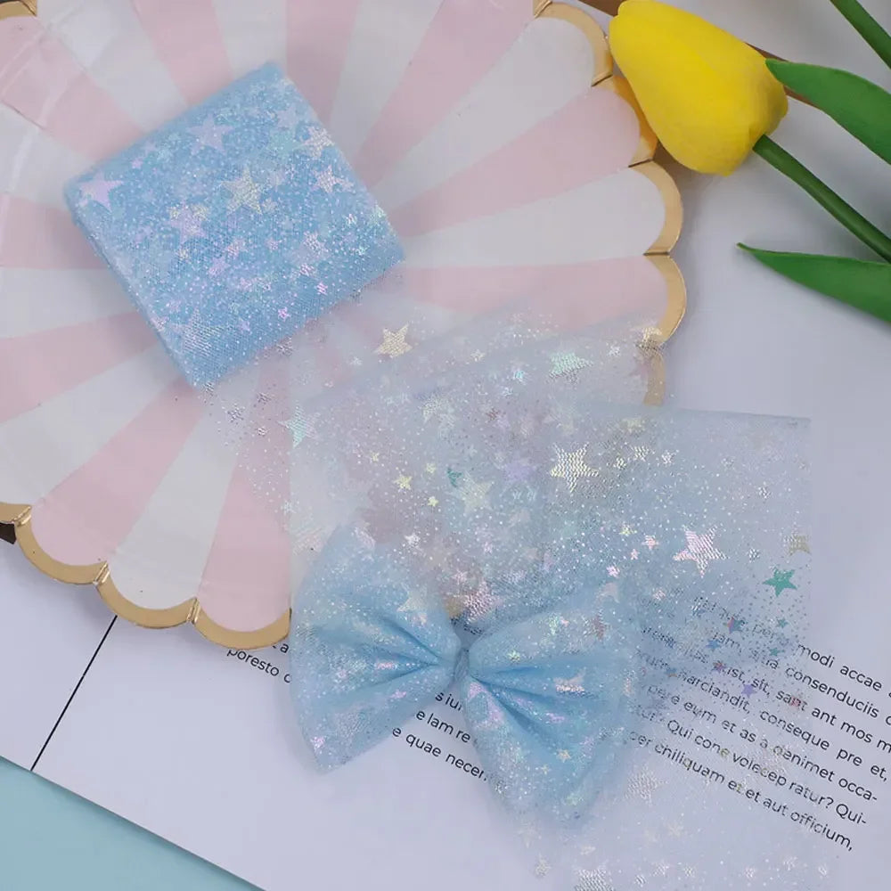 ruban tulle étoiles holographiques violet rose bleu clair noir blanc clips