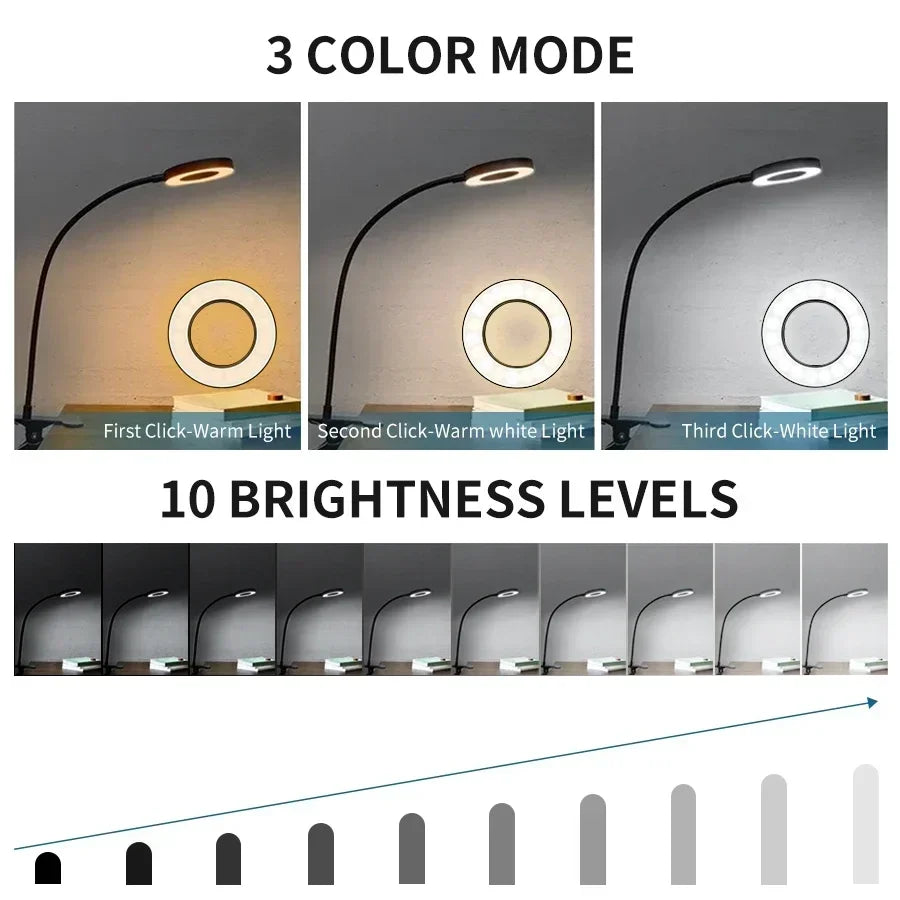 lampe flexible led usb 360° pince protection yeux éclairage lecture étude chambre noire moderne