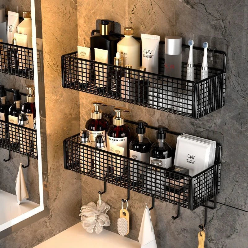 panier mural noir maille métallique moderne rangement salle bain accessoires organisation imperméable auto collant