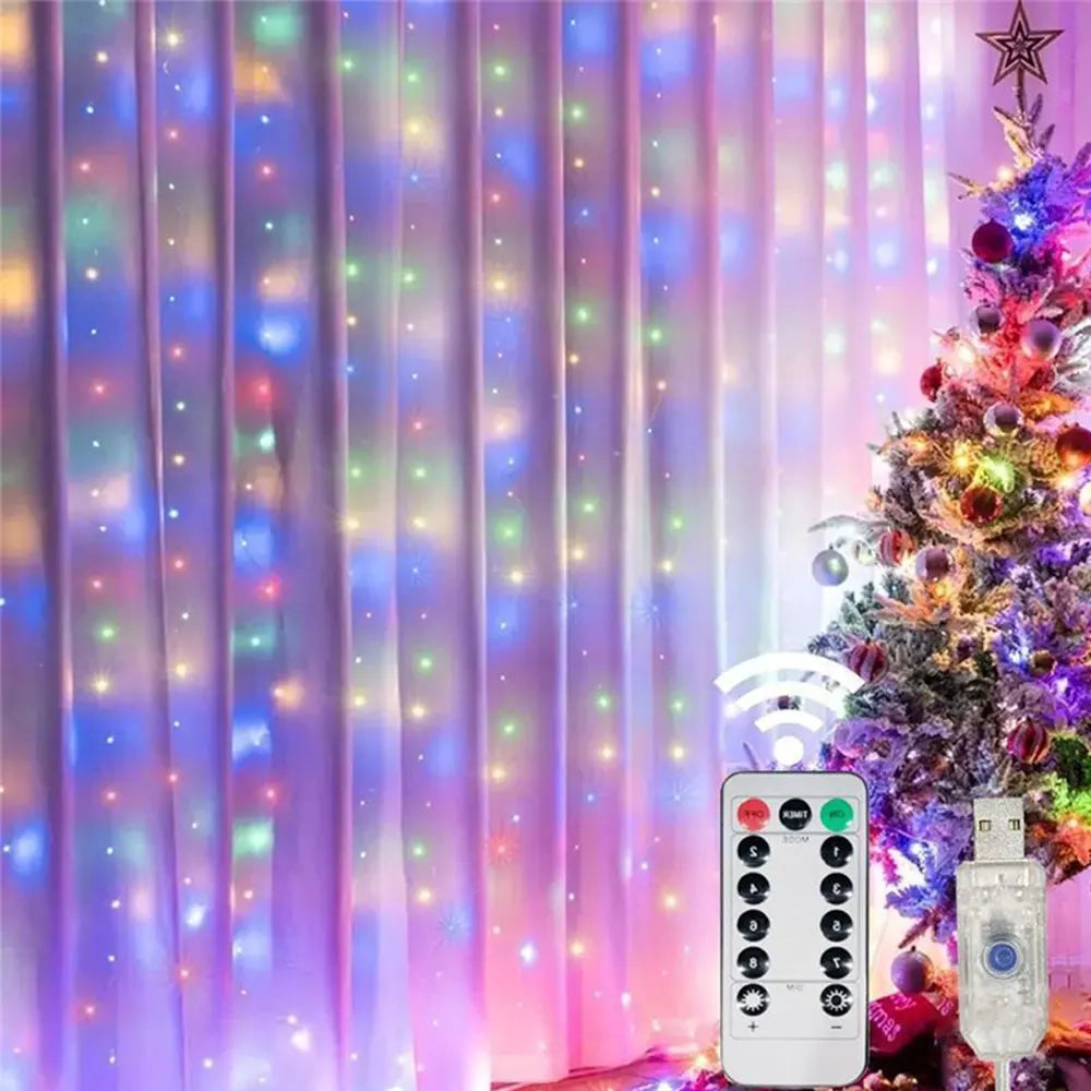 rideau lumineux led blanc décoration chambre mariage noël télécommande usb 3x3m 300 leds