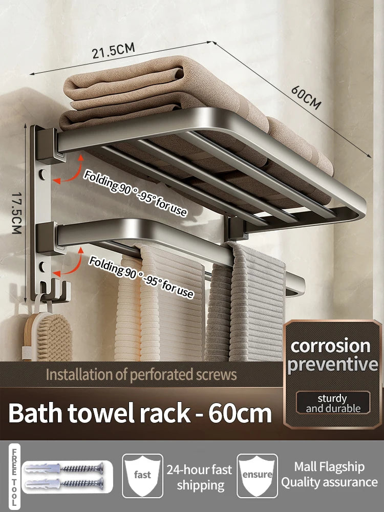 porte serviettes mural aluminium gris lisse moderne serviettes coton brosse dents fixations vis 21.5cm