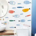 sticker mural poisson coloré décoration enfant chambre dessin animé adhésif facile poser durable