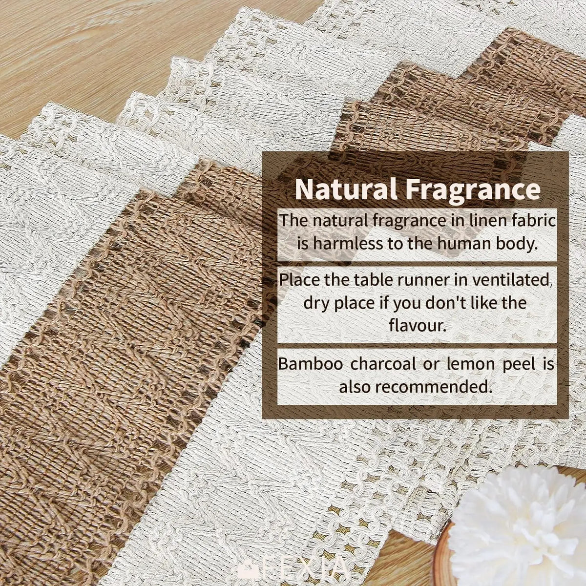 table cuisine bohème nappe rustique crème marron ajourées franges texturées lin polyester coton
