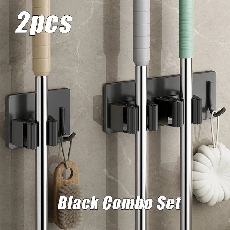 porte balai acier inoxydable adhésif mural moderne gris rangement salle bain étanche