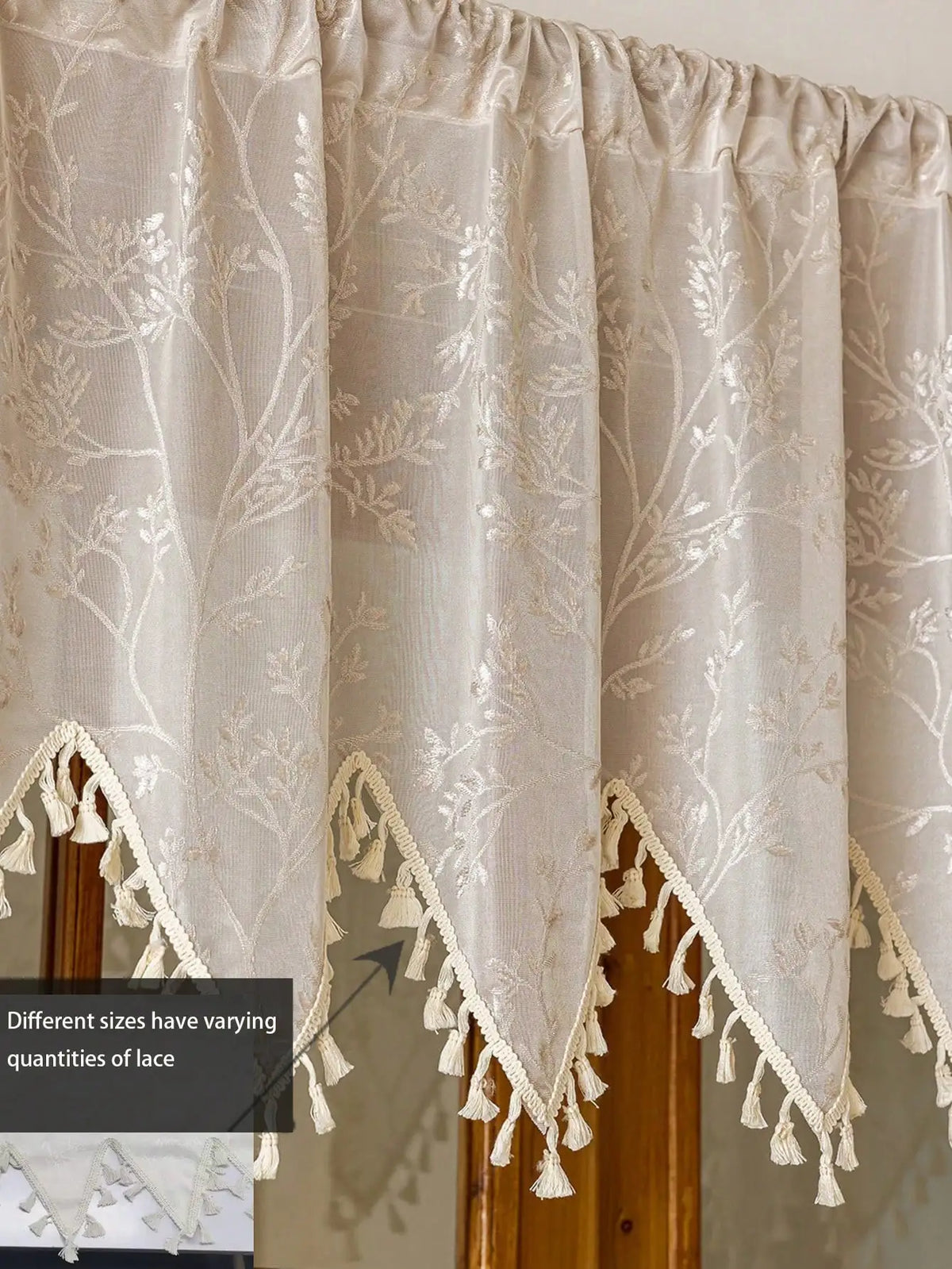 rideau semi transparent polyester imprimé floral tassel beige classiqueintérieur decoration