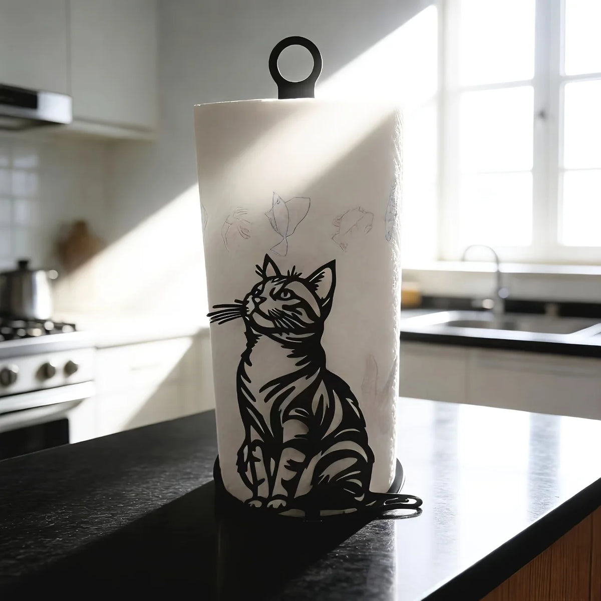 porte rouleau papier chat noir poissons floral moderne opaque comptoir cuisine rouleau motifs