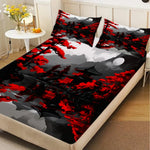 drap housse imprimé paysage oriental moderne rouge arbres montagnes chambre lit coton polyester