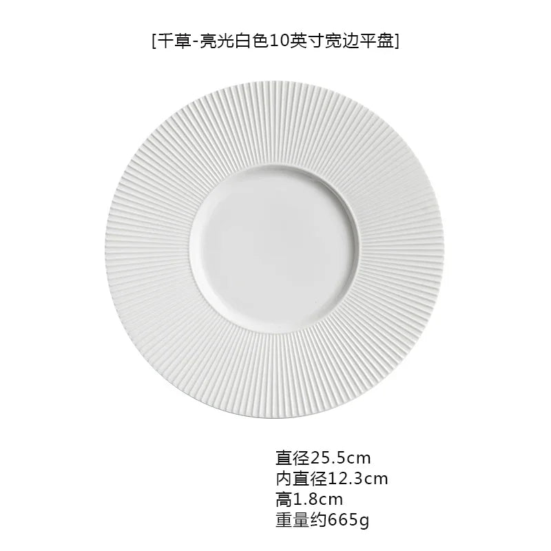 assiettes rondes rayures verticales moderne noir blanc céramique