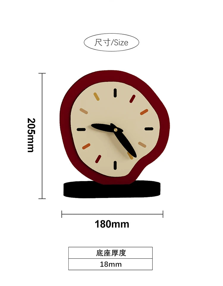 horloge table aiguille bois bambou rouge moderne minimaliste pied noir 205x180mm