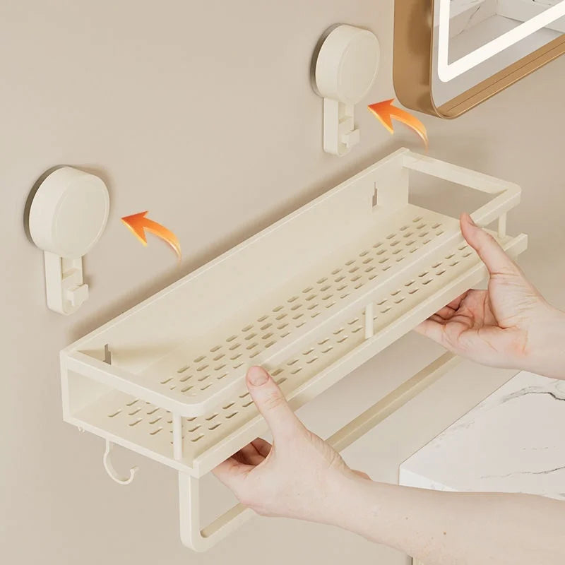 étagère murale adhésive perforée moderne rangement salle bains serviettes gants cosmétiques boîte toilette