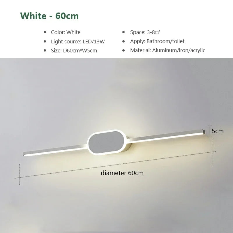 lampe miroir moderne blanc fixée mur éclairage quotidien led 40cm 60cm 80cm