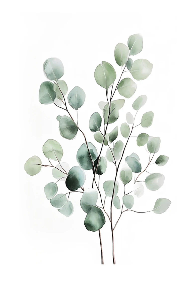 affiches art aquarelle feuilles plantes verte blanche abstraction moderne décoration mur
