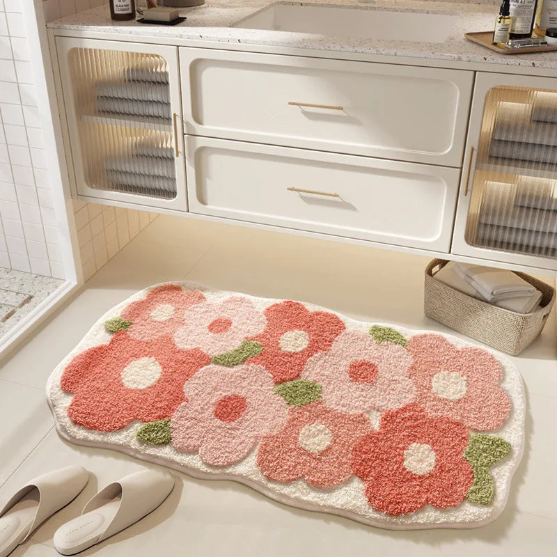 tapis bain fleurs coeurs arc ciel moderne doux absorbant imperméable antidérapant polypropylène polyester