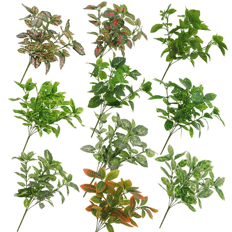 feuilles artificielles vertes rouges blanches modernes décoration intérieure maison 32cm 46cm 10 pièces