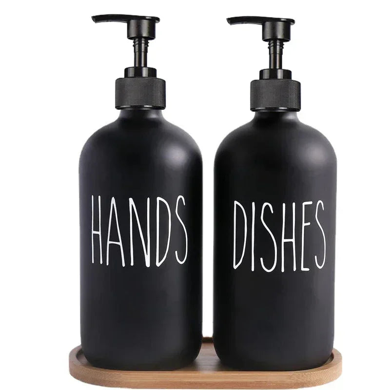 bouteilles savon liquide 500ml noir blanc texte hands dishes minimaliste moderne pompe pression