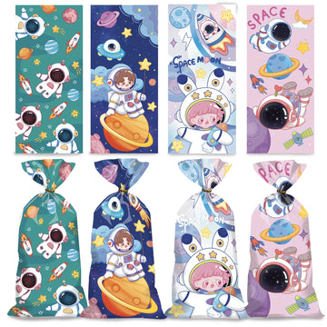 sacs papier astronautes vert bleu rose clair géométrique élégants dorés 12.5cm 27.5cm enfants illustration