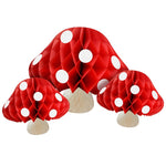 décoration fête anniversaire enfant adulte boule papier forme champignon rouge blanc texture alvéolée festive