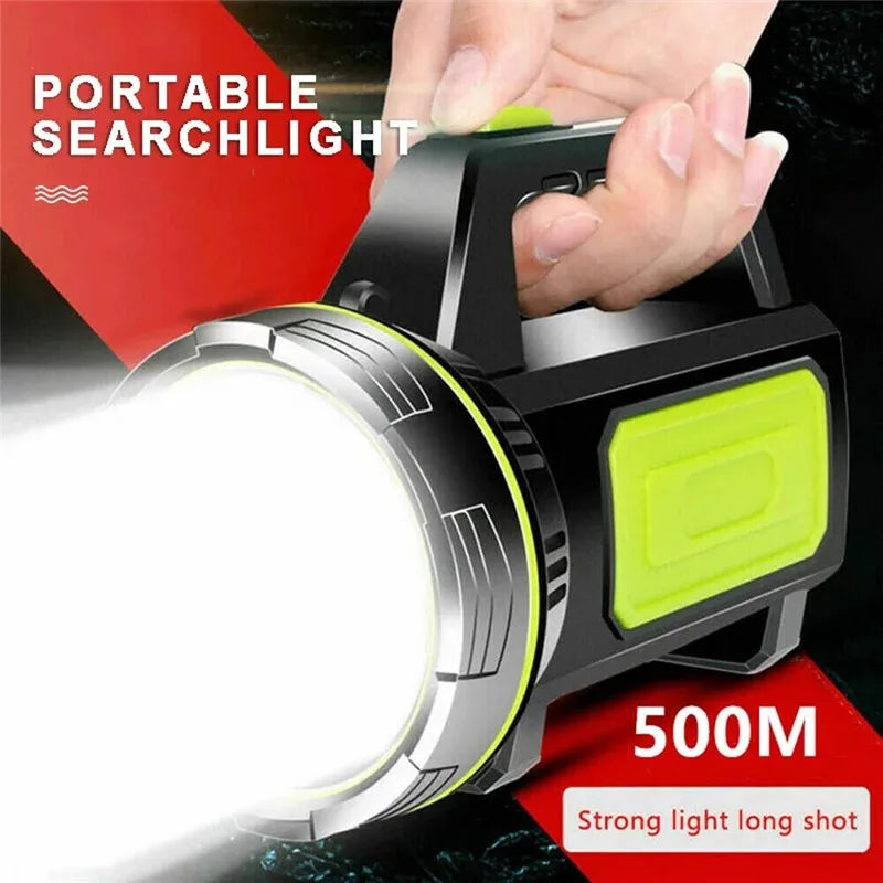 torche rechargeable led puissante moderne noire verte côté lumineuse flasher camping