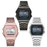 montre numérique rectangulaire affichage lcd rétro résistante chocs alarme date auto semaine noir rose