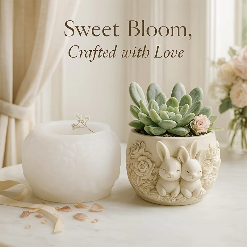 moule silicone pot décoration lapins roses artisanal fleurs succulente plumes bougies
