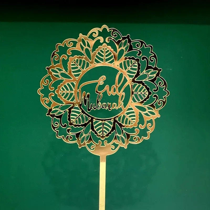 décoration gâteau or vert motifs islamiques lunes minarets calligraphie artisanal élégant adhésif festif İslam