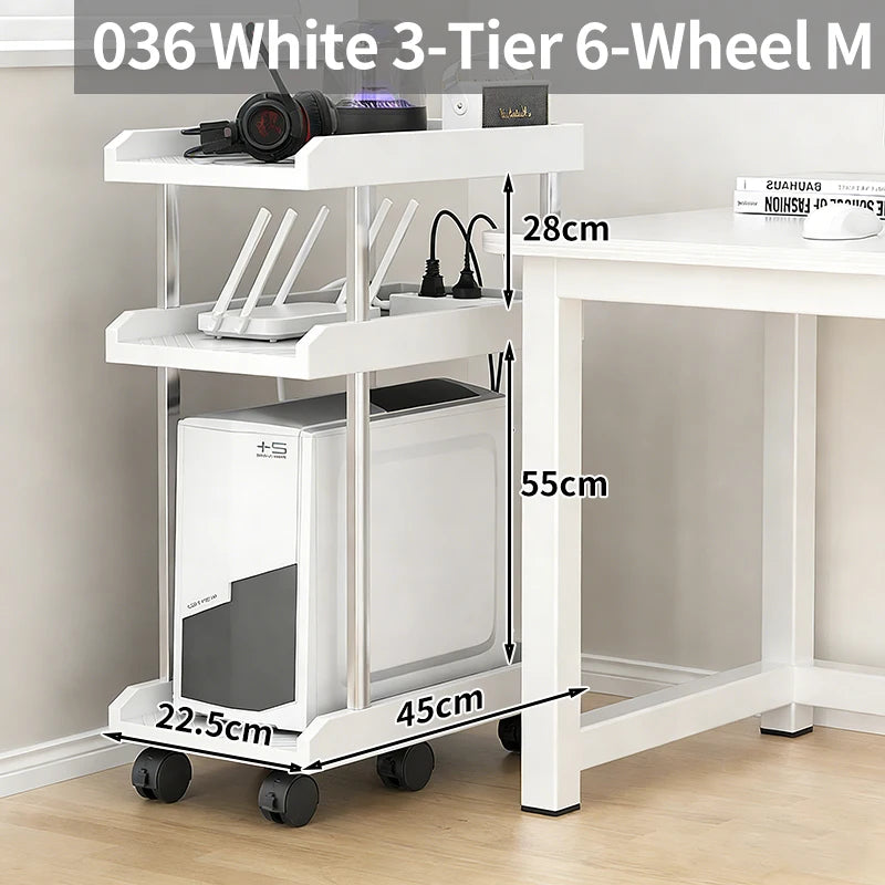 chariot mobile multifonctionnel roulettes blanc noir moderne organiser stockage tablettes cables charge