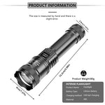 lampe torche rechargeable usb led haute luminosité étanche zoom camping randonnée portable noire moderne
