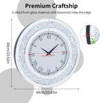 horloge murale strass dorés or blanc classique salon quartz aiguille 60cm 60cm fixations