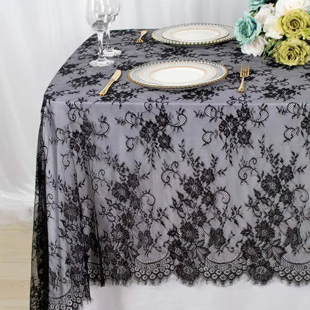 nappe table broderie florale dentelle noir blanc élégante réutilisable mariage fêteextérieurhôtel