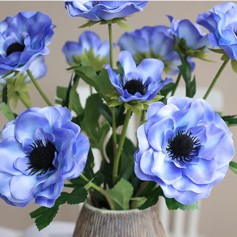 décoration intérieure moderne bouquet fleurs artificielles coquelicots feuilles vertes mariage anniversaire baby shower