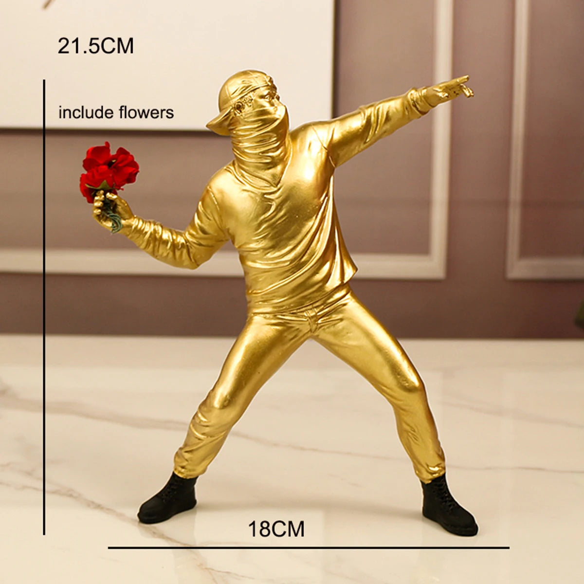 figurine humaine résine lanceur fleurs décoration maison moderne street art blanc noir rouge