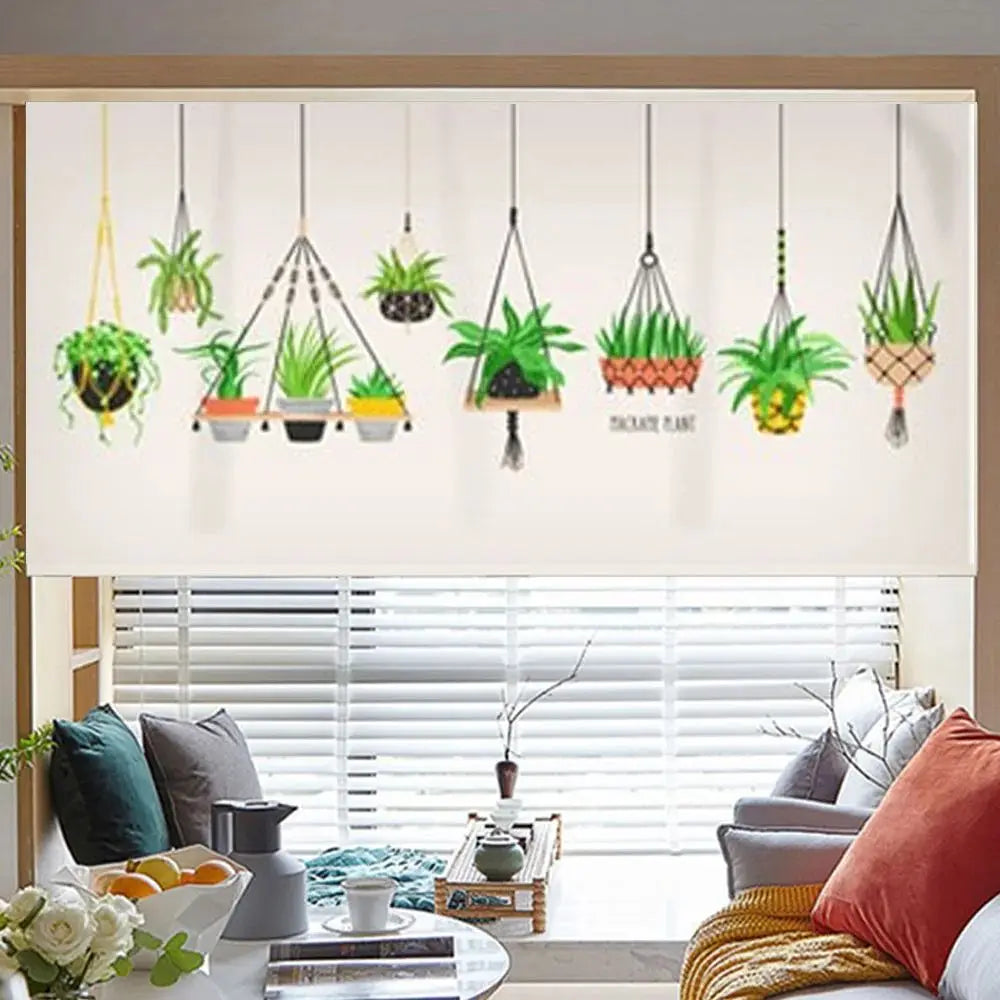 rideau imprimé motifs plantes pots blanc moderne adhésif polyester machine wash intérieur four seasons