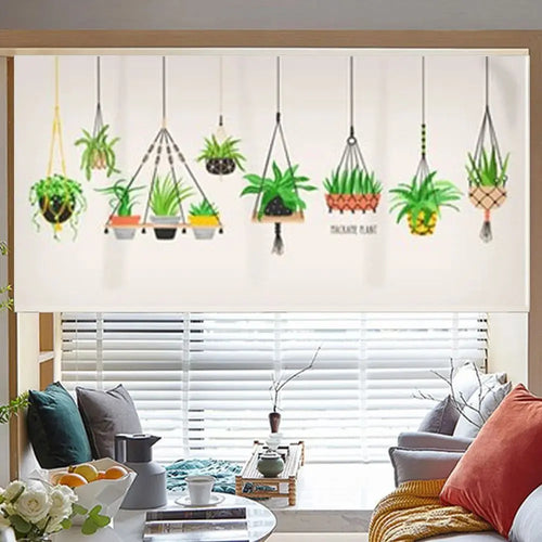 rideau imprimé motifs plantes pots blanc moderne adhésif polyester machine wash intérieur four seasons