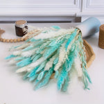 décoration intérieure bouquet pampas bleu blanc naturel vase bougie éléments