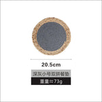 tapis table boho rustique tissé main naturel gris blanc cercles concentriques simple