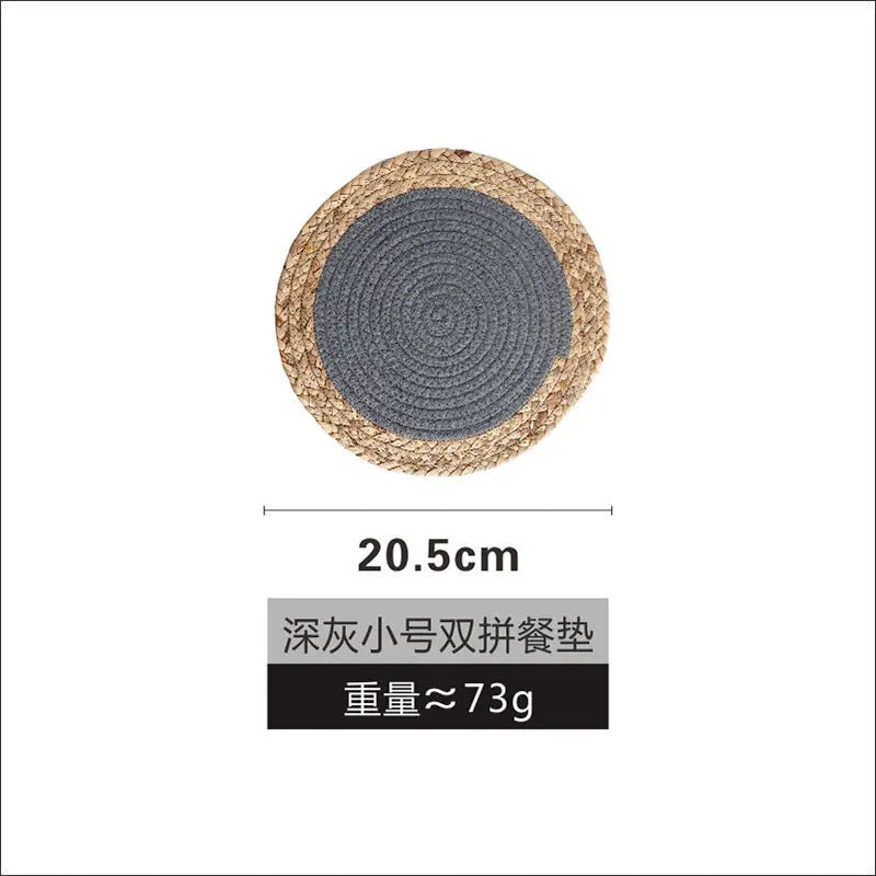 tapis table boho rustique tissé main naturel gris blanc cercles concentriques simple