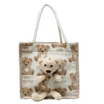 sac main toile vache motif moderne ours peluche poignées corde blanc noir tendance portable