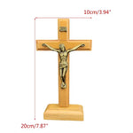 croix religieuse bois figurine jesus christ inscription inr église décoration maison stable or bronze