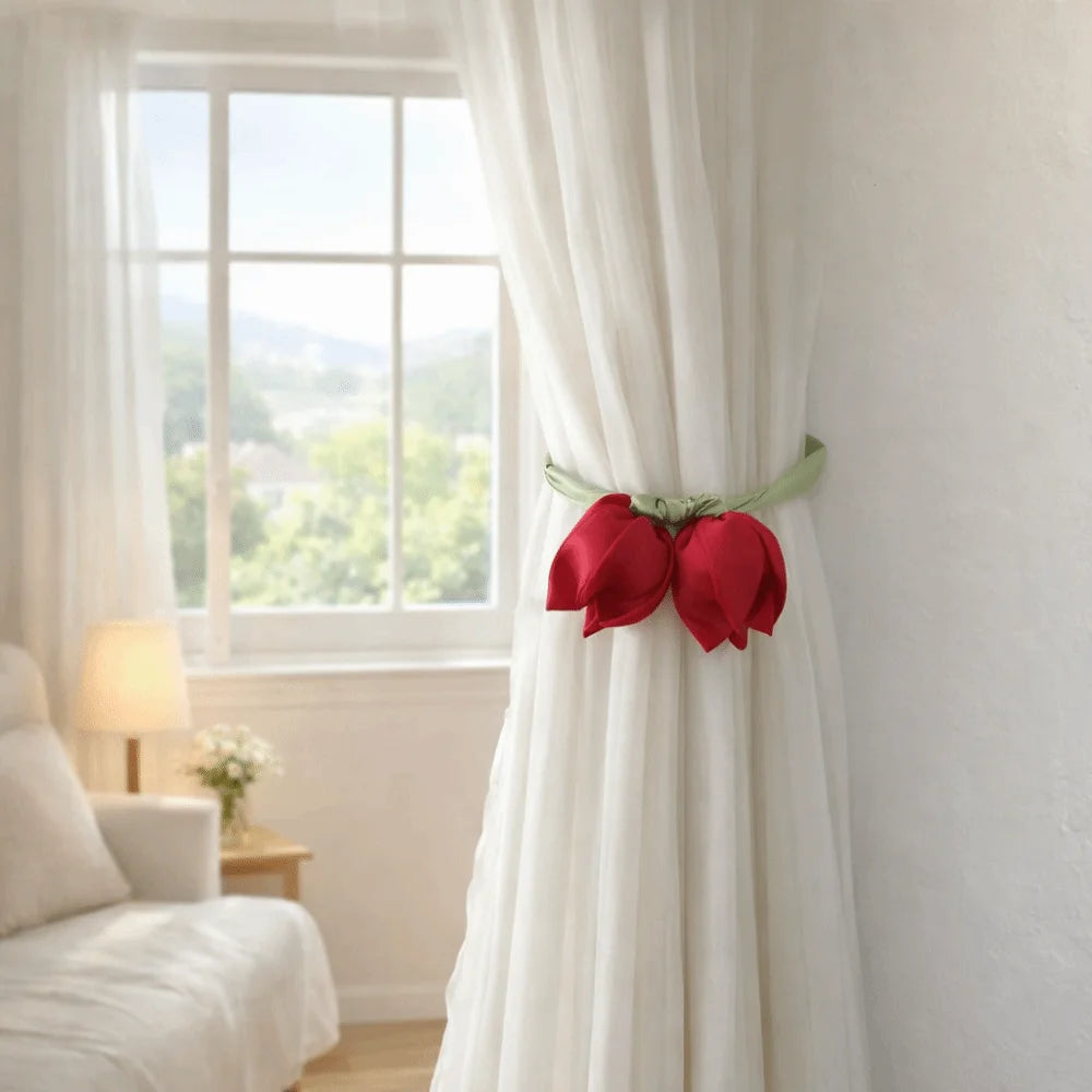 boucles rideau tulipes décoratives adhésives vert clair bleu clair rouge blanc