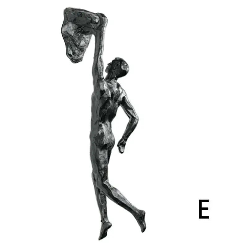 statues humaines art moderne noir posées diverses poses tringles murales