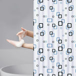 rideau douche moderne motif carré blanc noir bleu clair imperméable éva rapide séchage ourlet