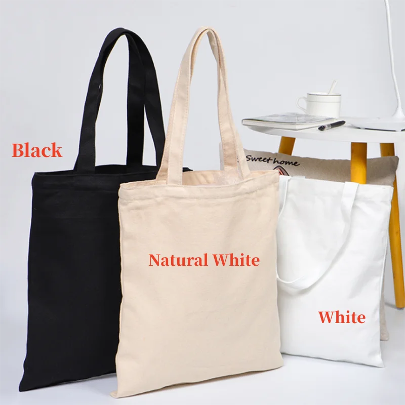 sac main décontracté toile coton imprimé logo personnalisable noir blanc beige simple pratique