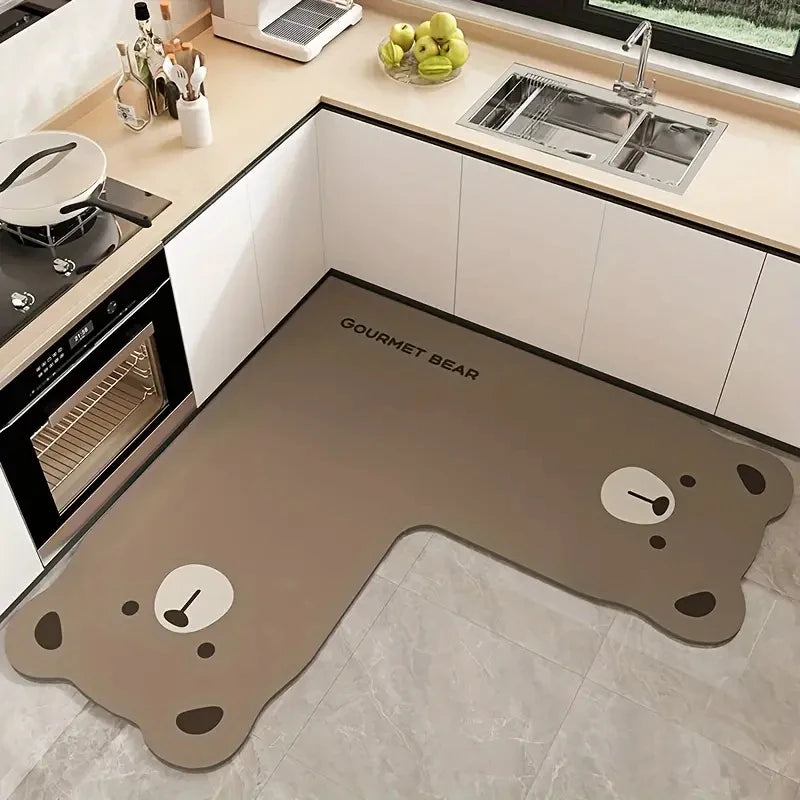 tapis cuisine antidérapant marron clair ours dessin animé moderne pvc