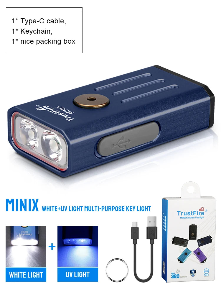lampe torchon rechargeable uv violet bleu texture metallique anneau fixation moderne compact