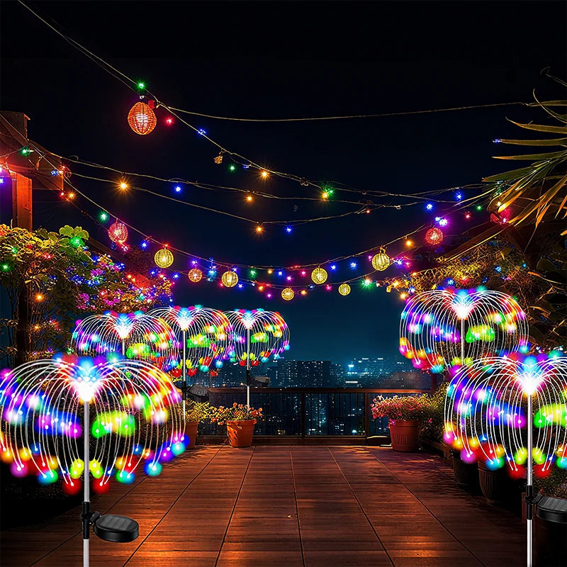 guirlande lumineuse solaire multicolore moderne led rouges vertes bleues jaunes fil métal spirale piquet