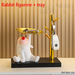 porte clés moderne figurine blanche oreilles tombantes plateau doré horloge digitale clé décoration table