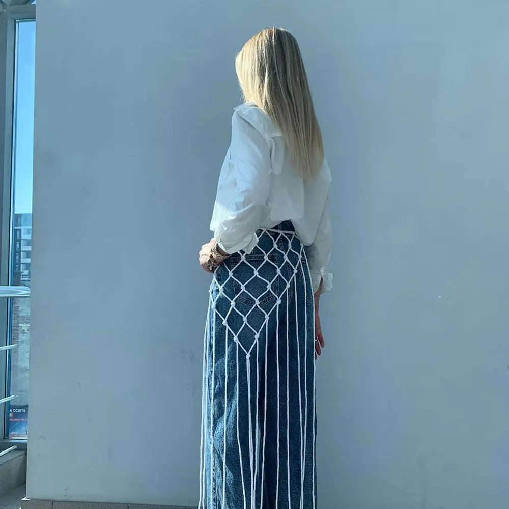 jupes boho chic noires blanches filet franges polyester femme plage echangement