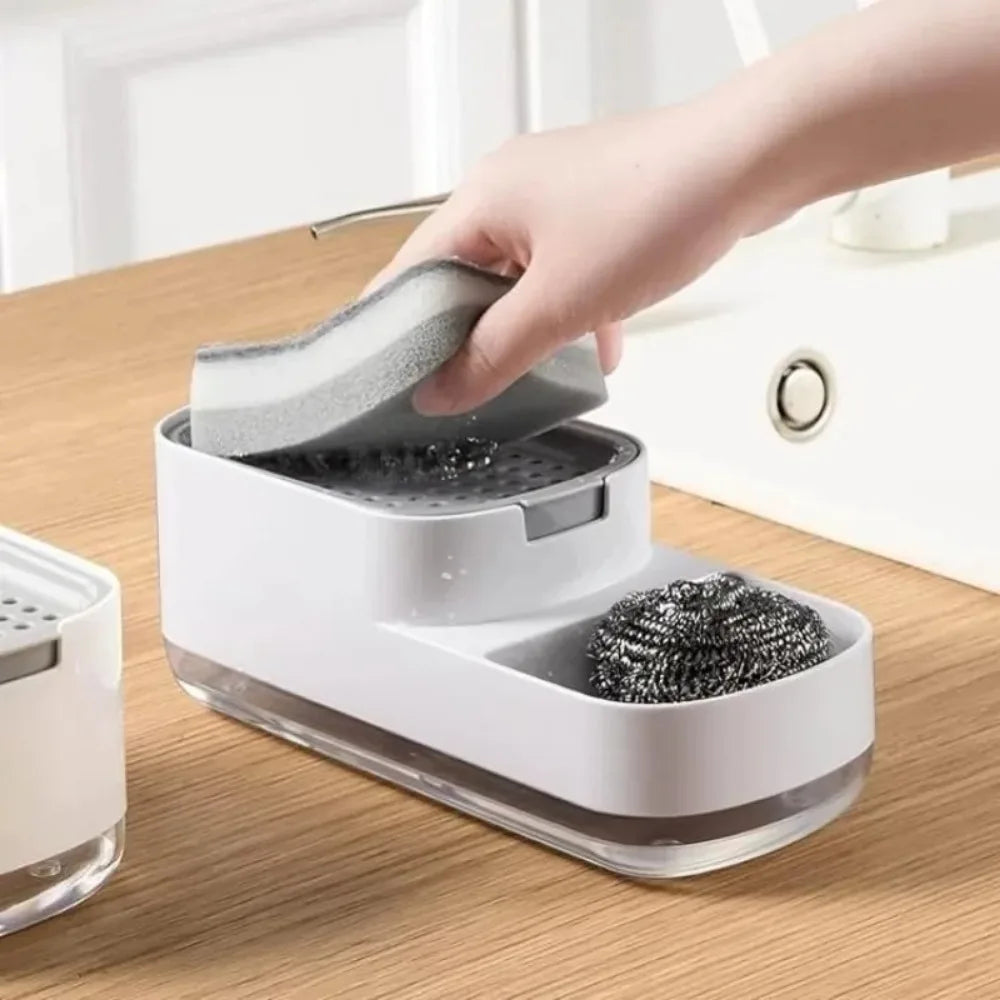 distributeur savon mousse support éponge moderne adhésif blanc uni cuisine salle bain