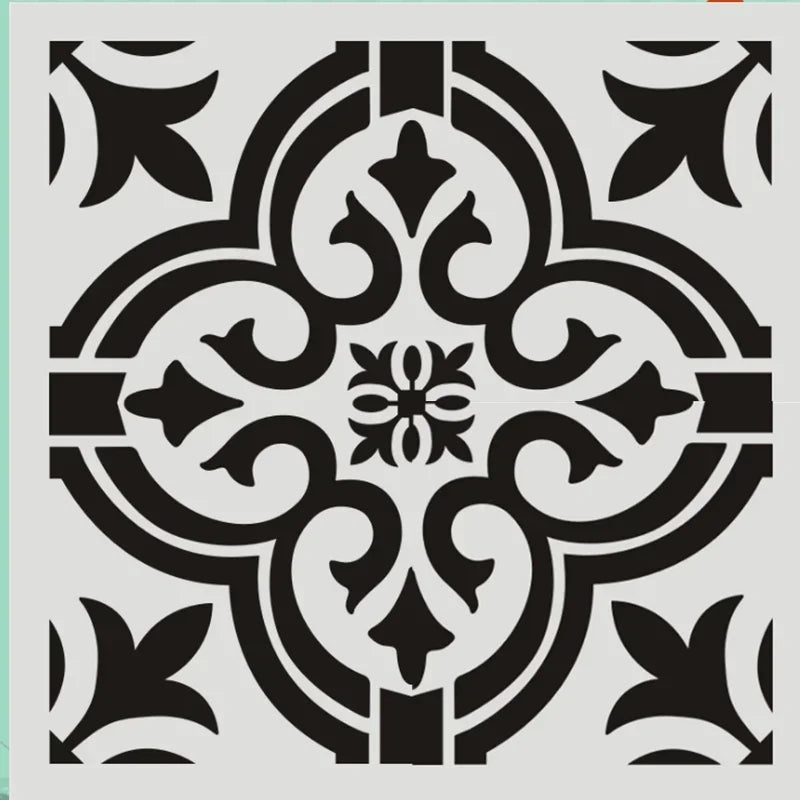 pochoir stencil blanc noir ornamental floral artisanal decoratif 32cm 32cm